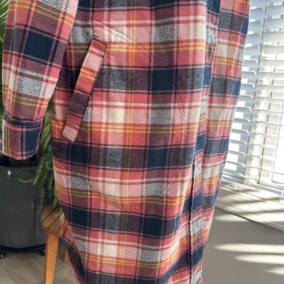 Duluth Trading Flannel Folklore Duster in Pink / Navy / Yellow Sz XL - Picture 8 of 14